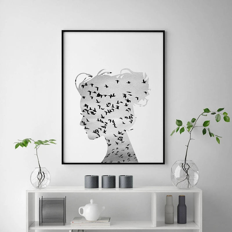 Girl Silhouette Birds Poster