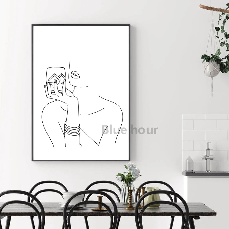 Wine Woman Line Art Poster