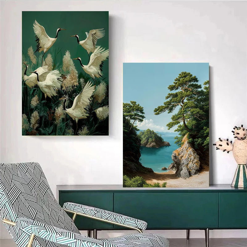 White Cranes Forest Poster