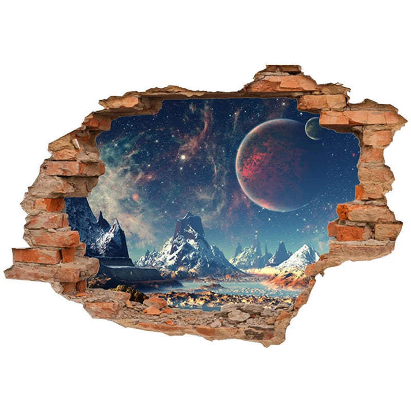 3D Broken Wall Window Sticker