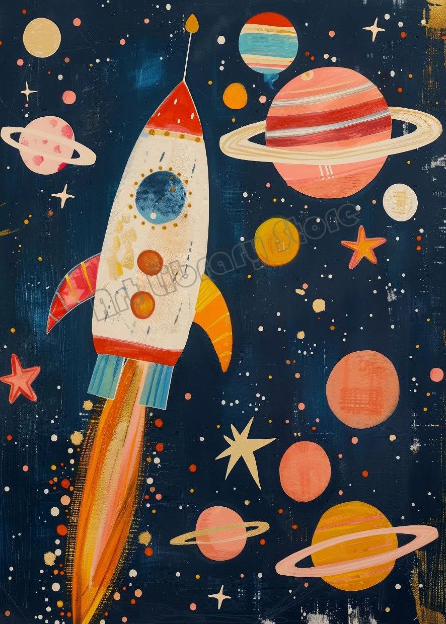 Astronaut Animals Nursery Poster