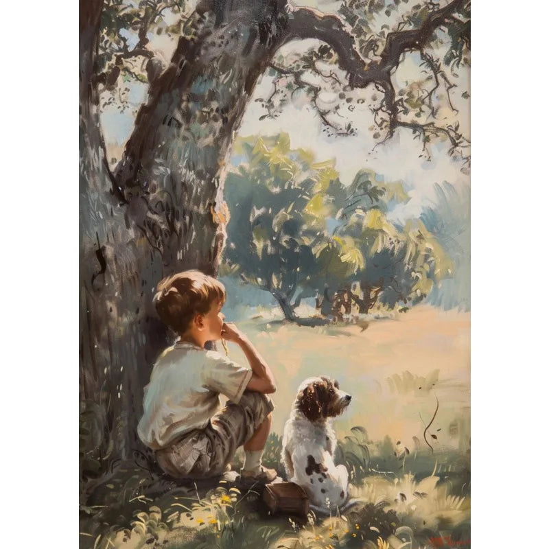 Retro Fishing Boys HunFishing Boys Landscape Artting Sketch Lake Nature Landscape Nursery Poster Canvas Painting Wall Art Pictures Home Farmhouse Decor