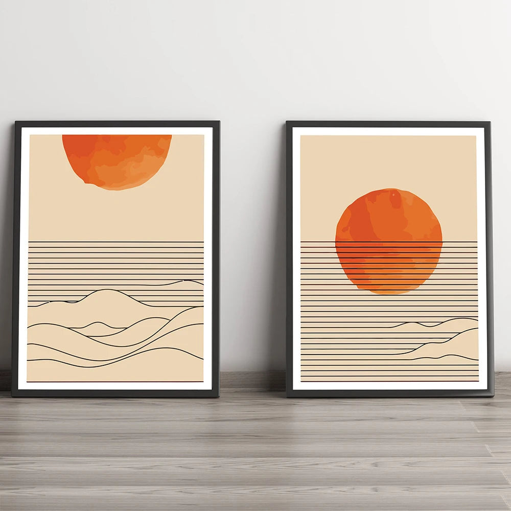 Burnt Orange Sunrise Sea Poster