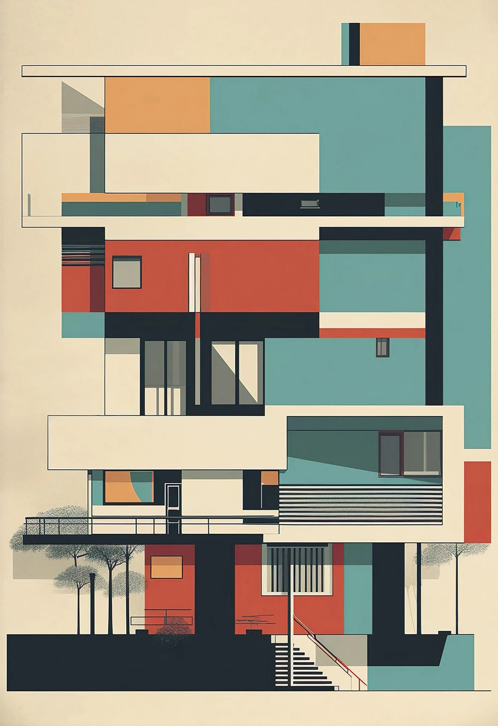 Fallingwater Bauhaus Architecture Poster