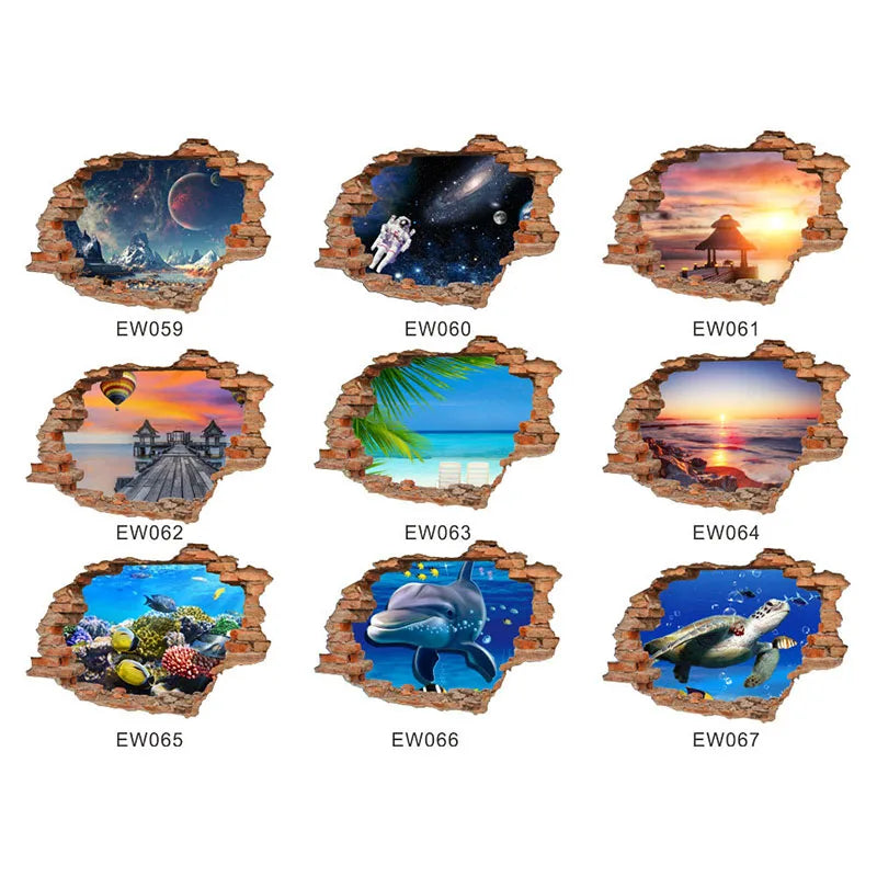 3D Broken Wall Window Sticker