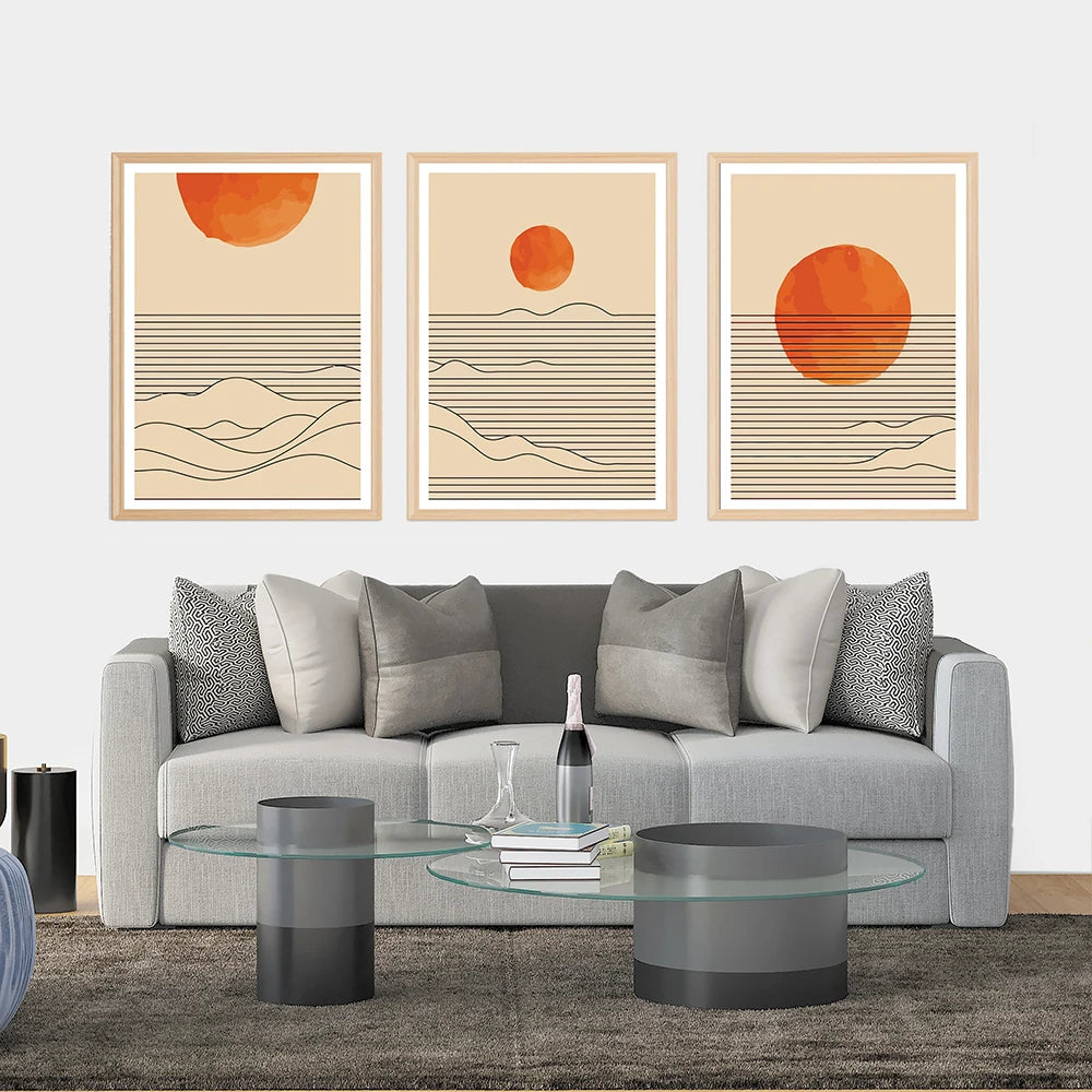 Burnt Orange Sunrise Sea Poster