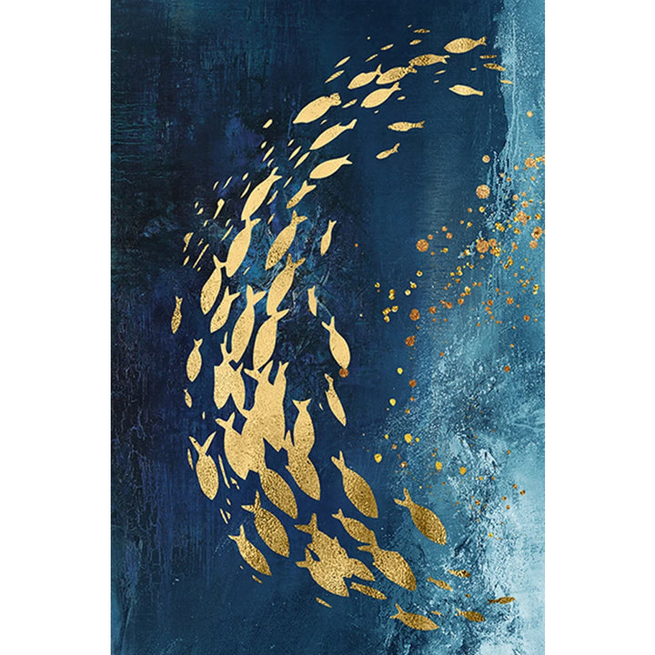 Blue Gold Abstract Fish Canvas