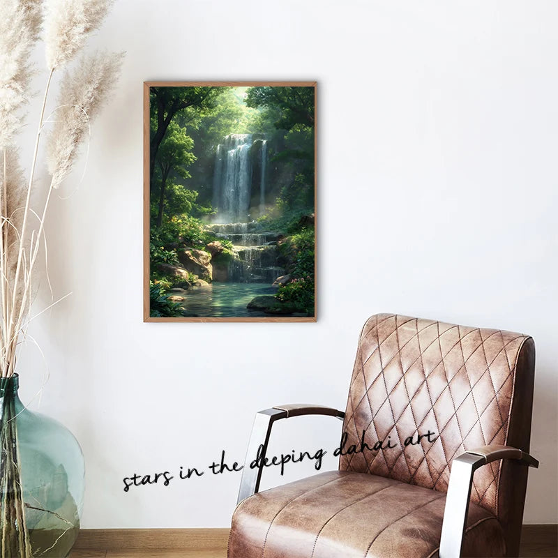 Foggy Forest Waterfall Canvas