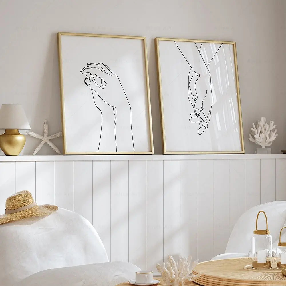 Minimalist Holding Hands Line Art