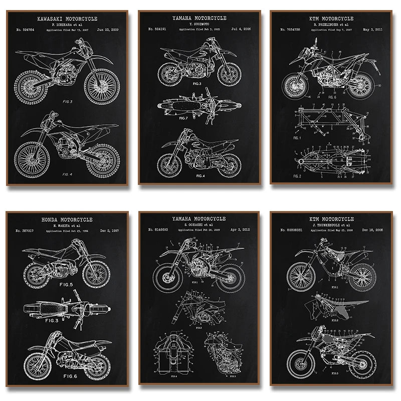 Motorcycle Patent Blueprint Art