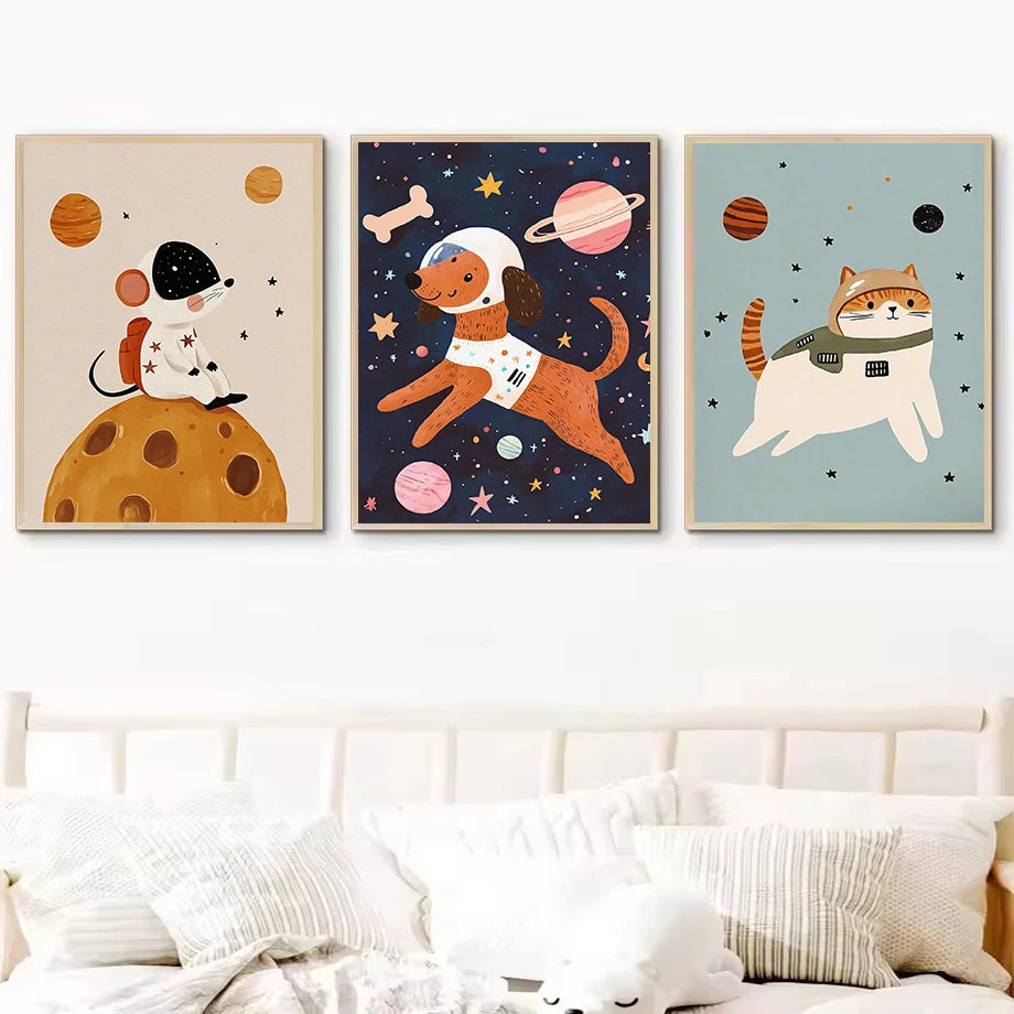 Astronaut Animals Nursery Poster