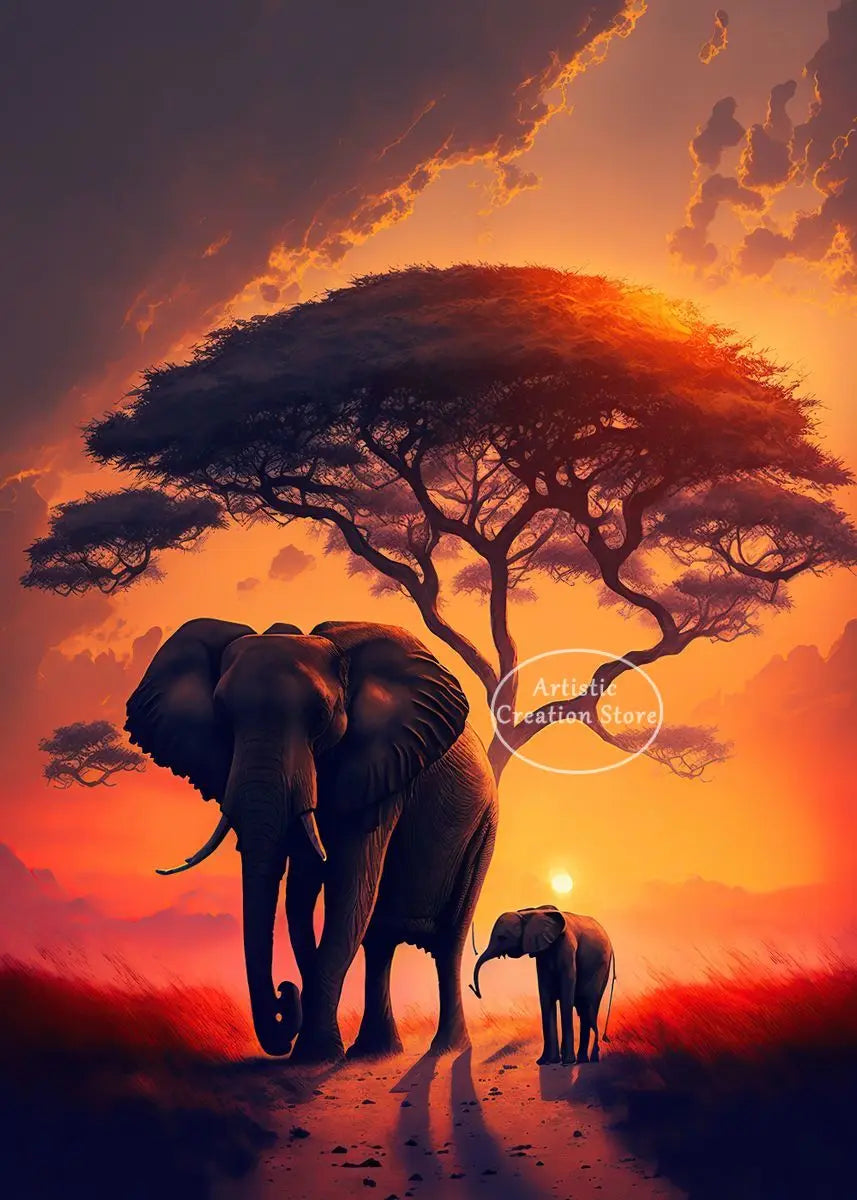 African Elephant Sunset Canvas