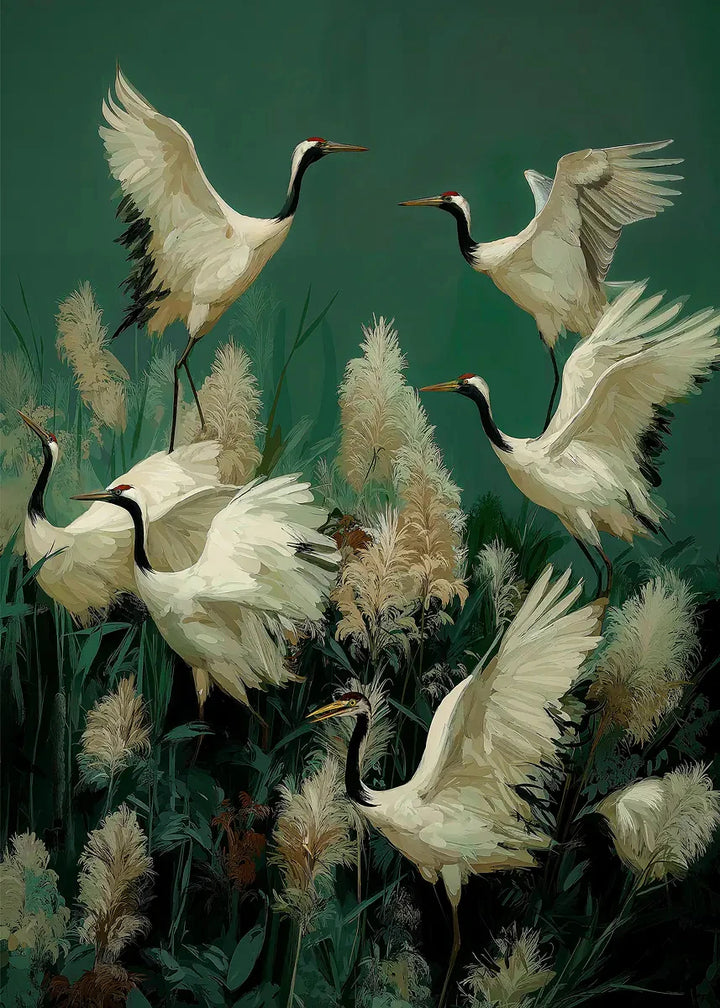White Cranes Forest Poster