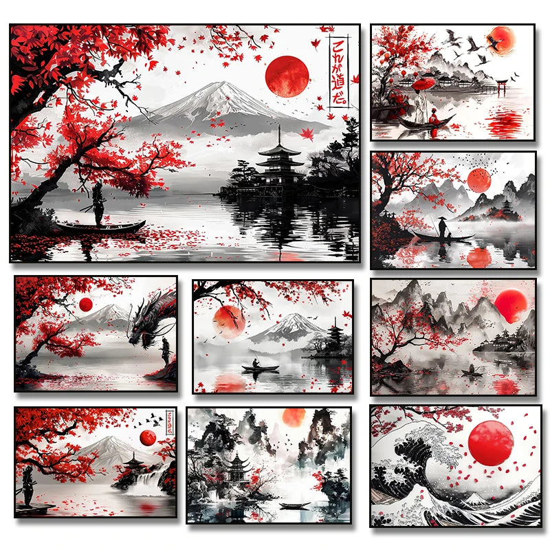 Japanese Ink Samurai Landscape