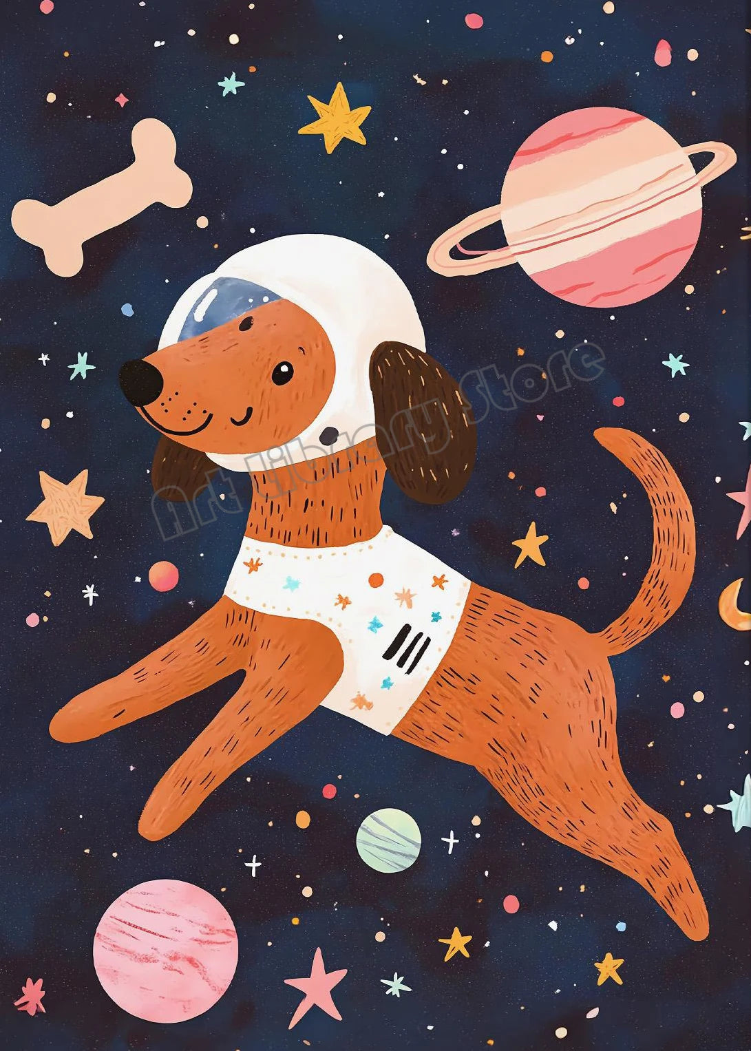 Astronaut Animals Nursery Poster