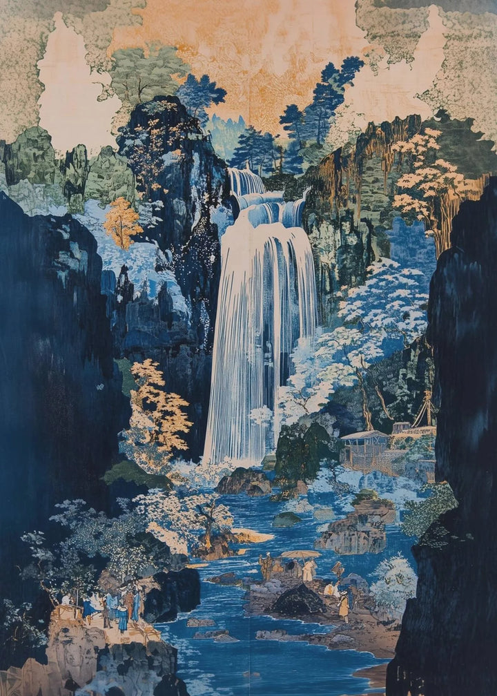 Hokusai Waterfall Ukiyo-e Print