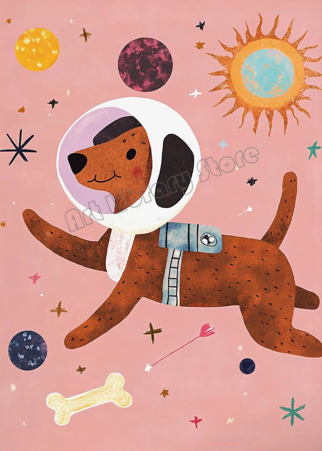 Astronaut Animals Nursery Poster