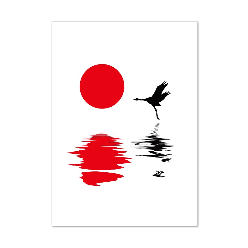 Hokusai Red Crane Art