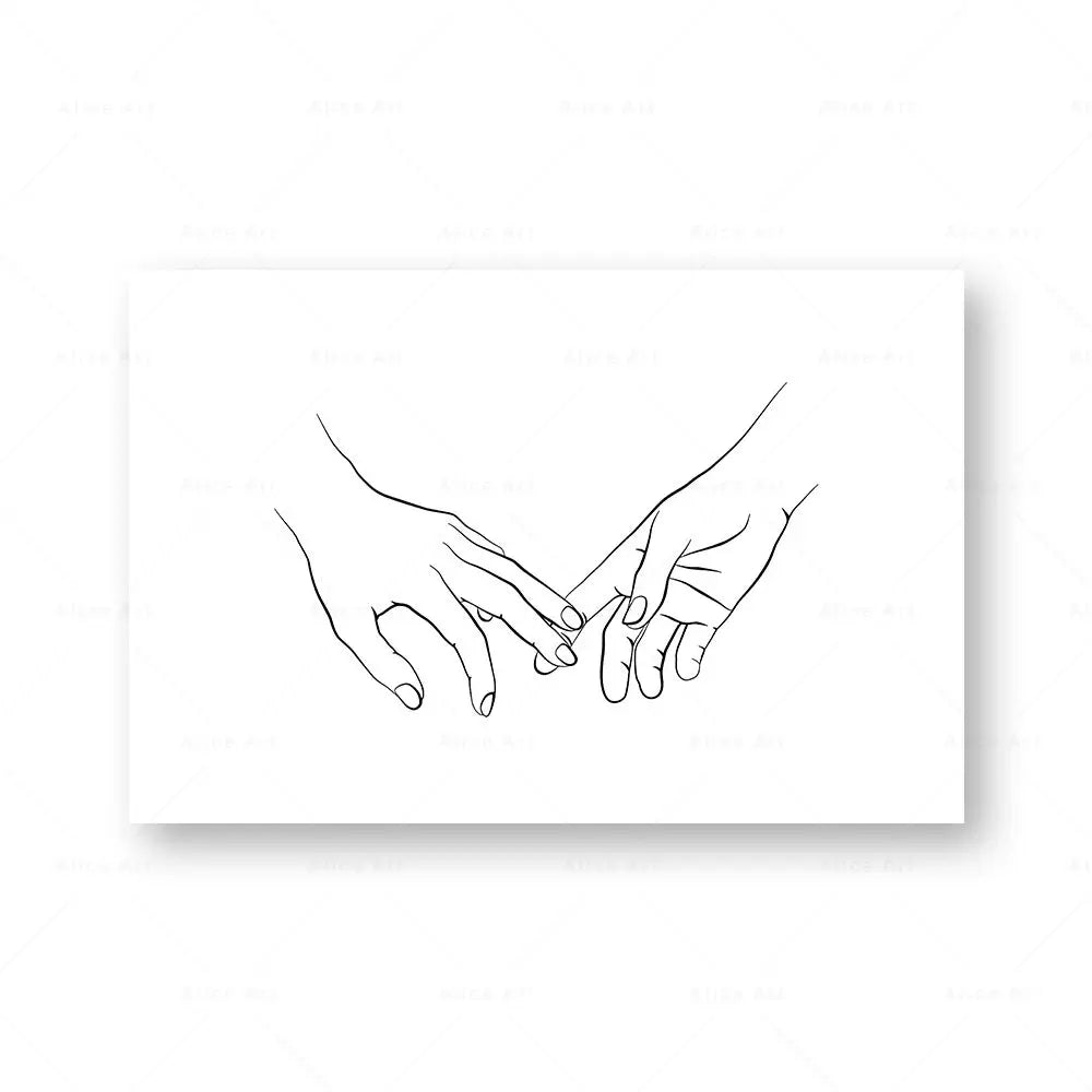 Minimalist Holding Hands Line Art