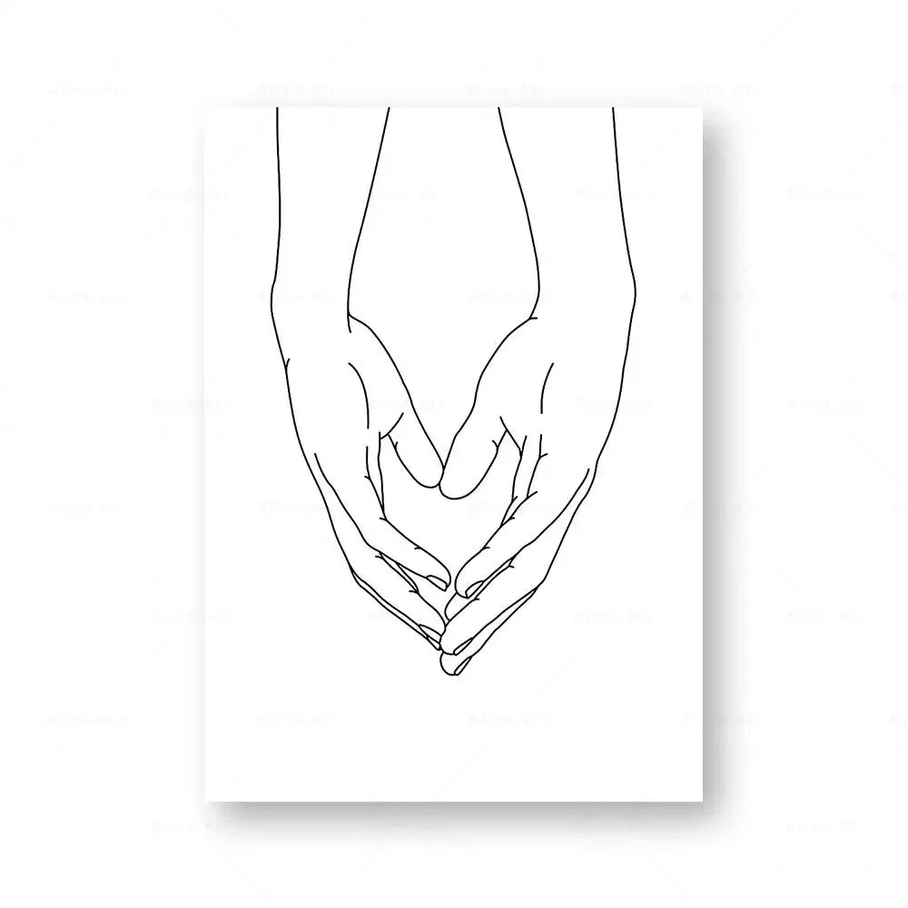 Minimalist Holding Hands Line Art