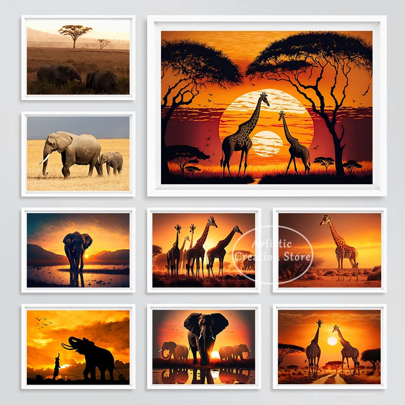 African Elephant Sunset Canvas