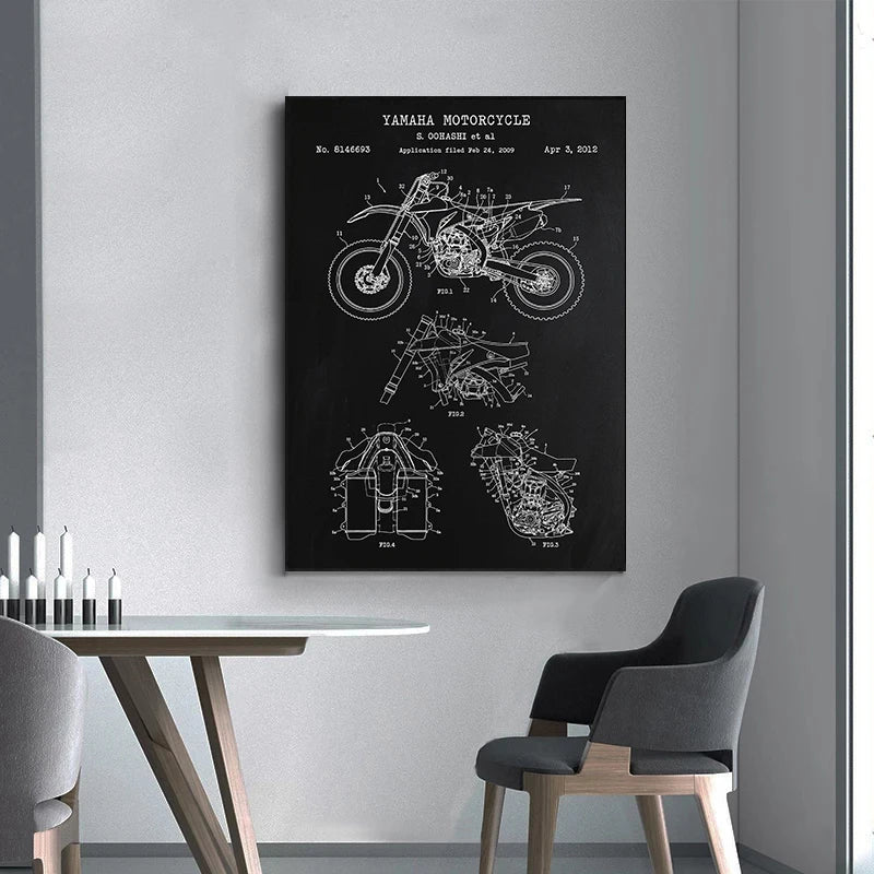 Motorcycle Patent Blueprint Art