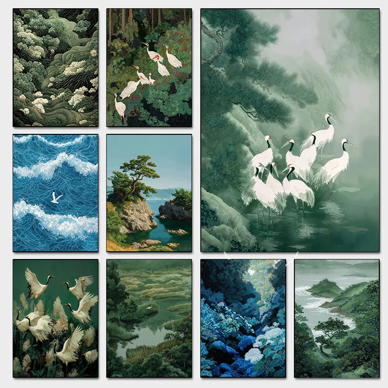 White Cranes Forest Poster