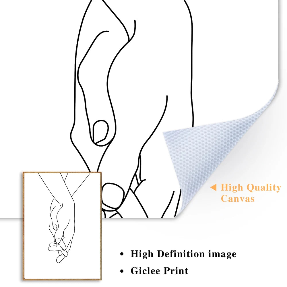 Minimalist Holding Hands Line Art