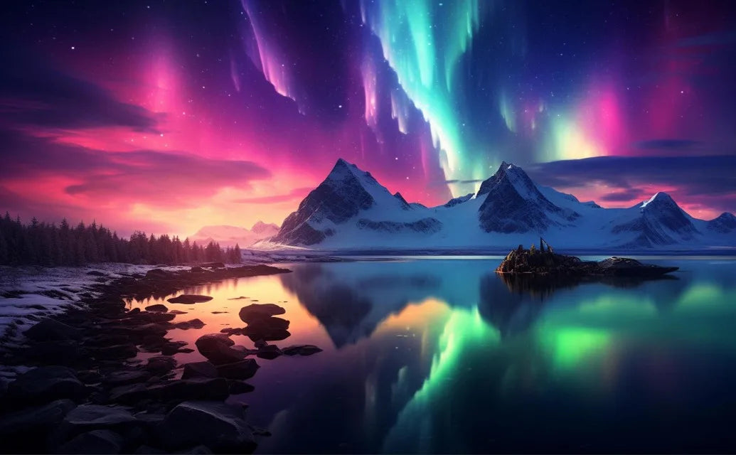 Northern Lights Lake Poster