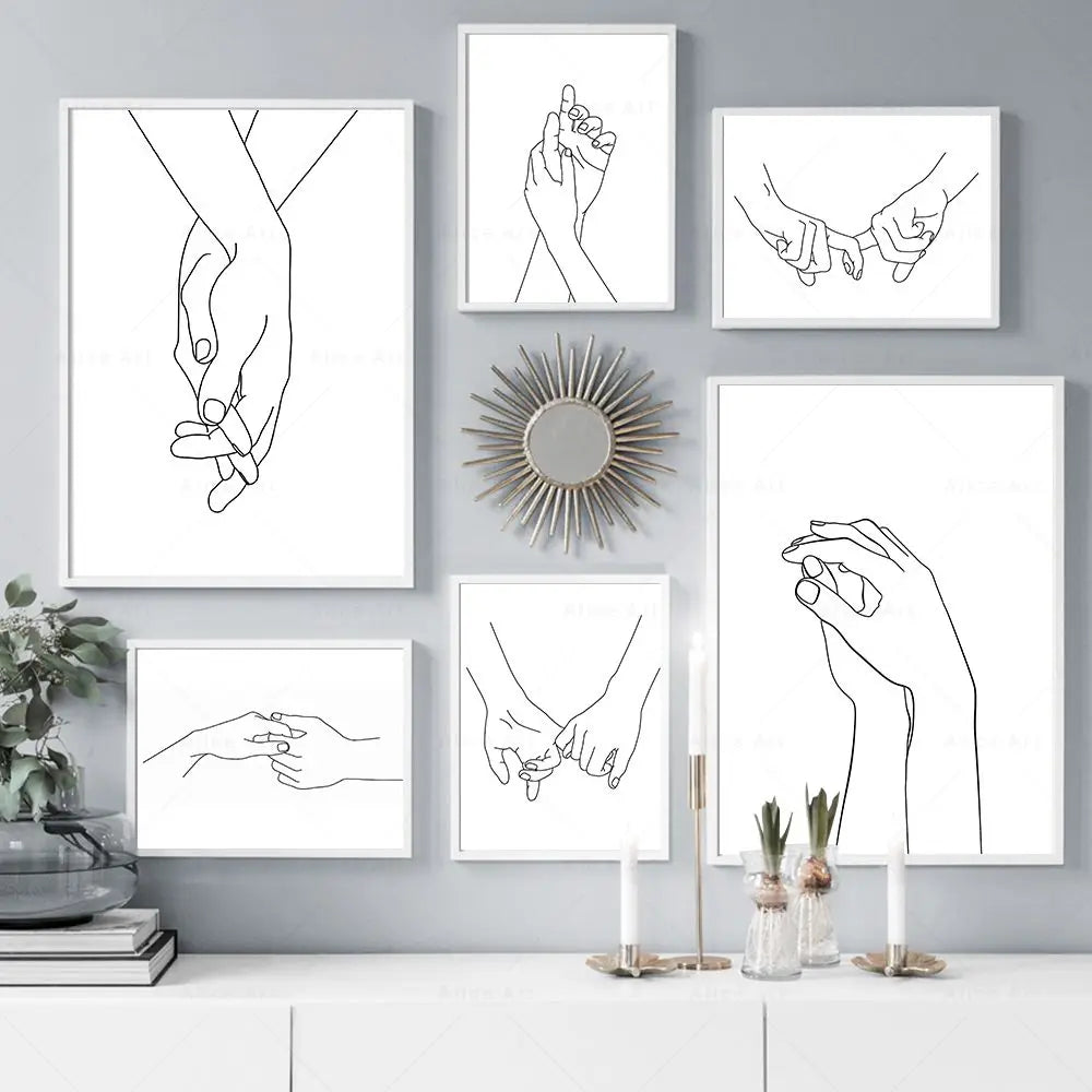 Minimalist Holding Hands Line Art