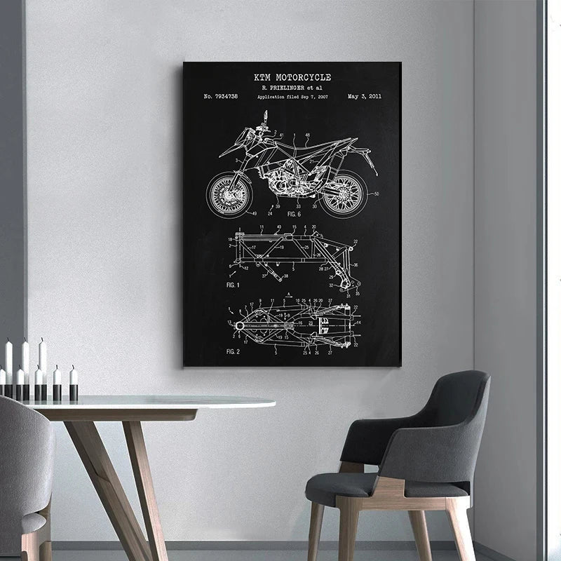Motorcycle Patent Blueprint Art