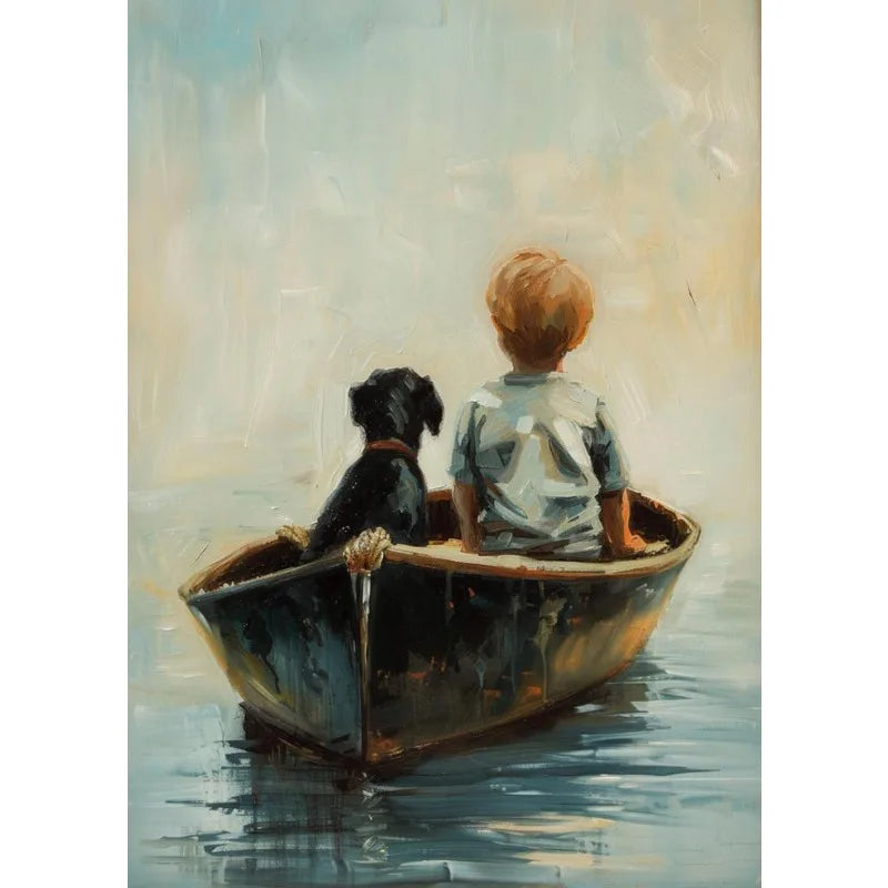 Retro Fishing Boys HunFishing Boys Landscape Artting Sketch Lake Nature Landscape Nursery Poster Canvas Painting Wall Art Pictures Home Farmhouse Decor