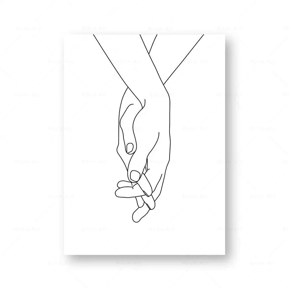 Minimalist Holding Hands Line Art
