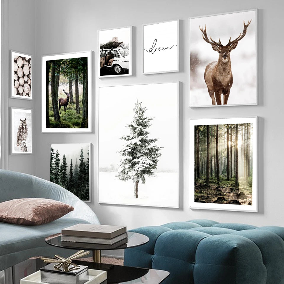 Winter Forest Deer Poster