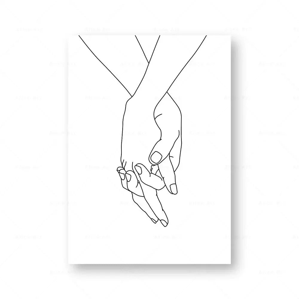 Minimalist Holding Hands Line Art
