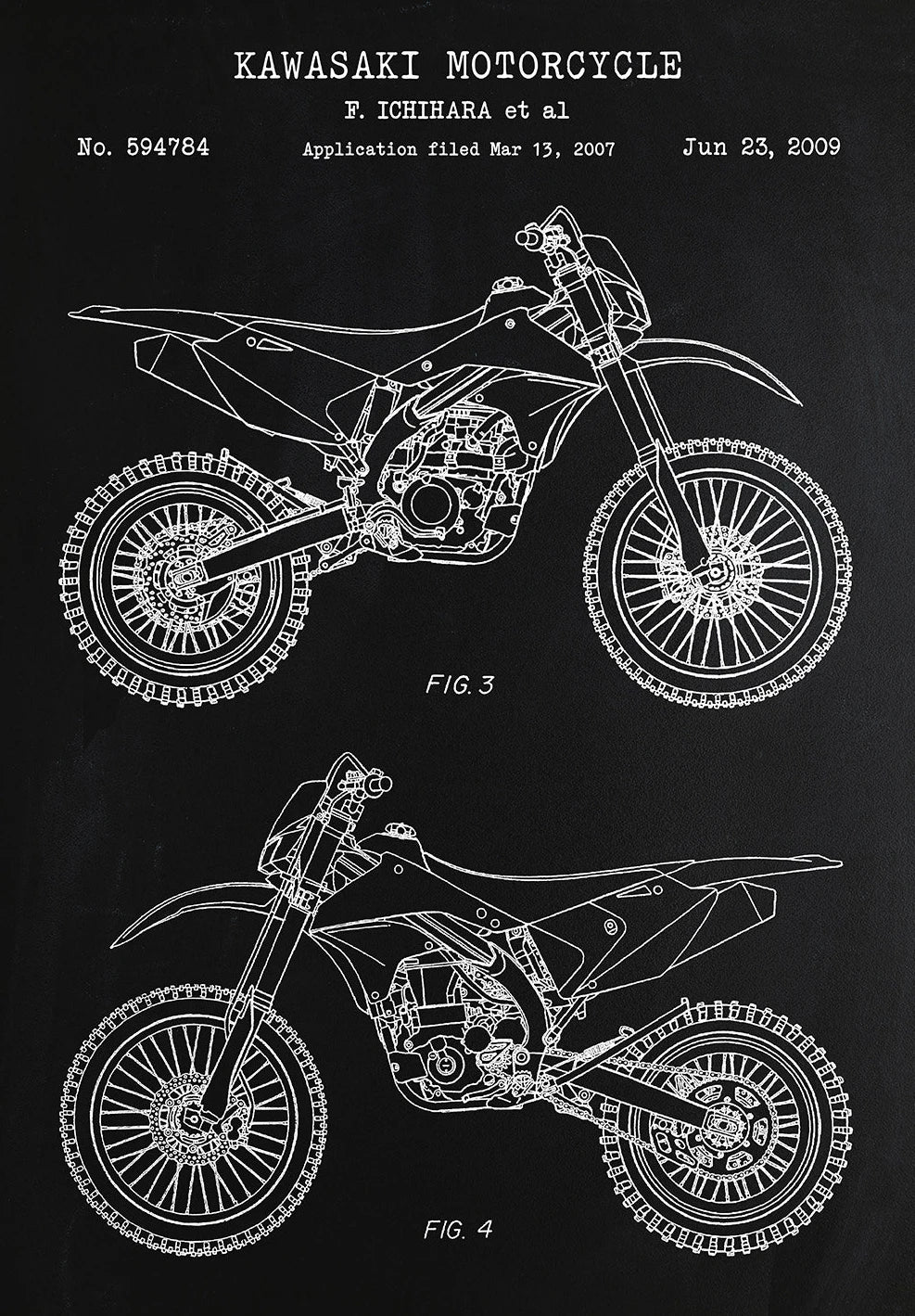 Motorcycle Patent Blueprint Art