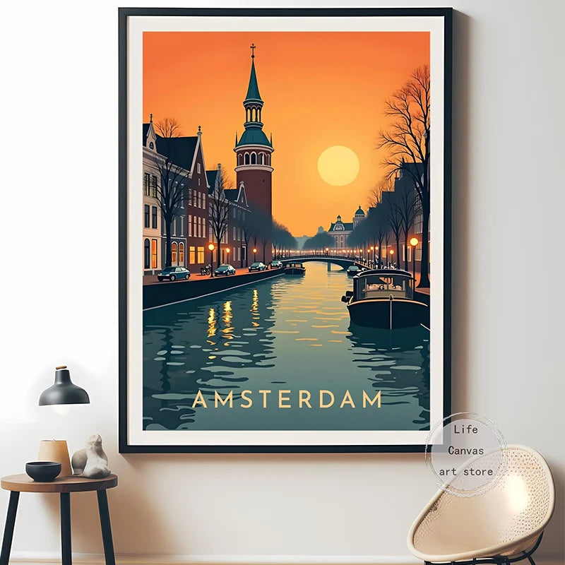 Retro Europe Travel Cities Poster