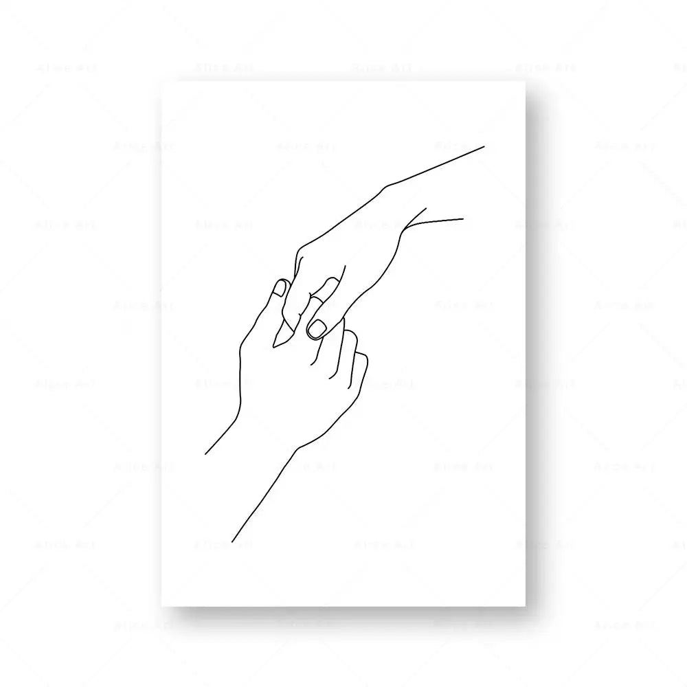 Minimalist Holding Hands Line Art