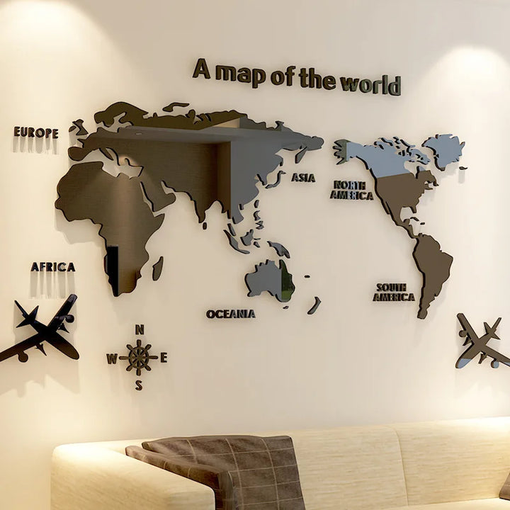 3D World Map Wall Sticker