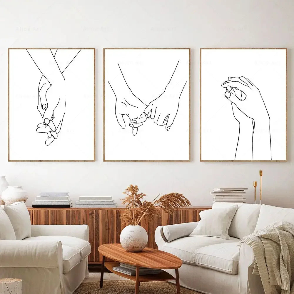Minimalist Holding Hands Line Art