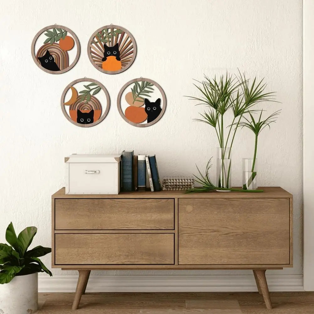 Boho Black Cat Wall Decor