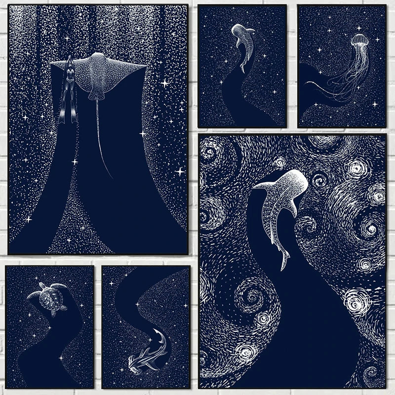 Cosmic Ocean Animal Canvas