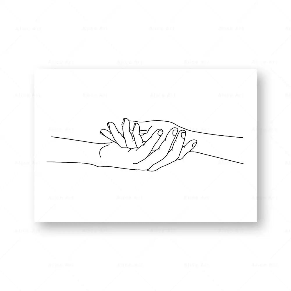 Minimalist Holding Hands Line Art