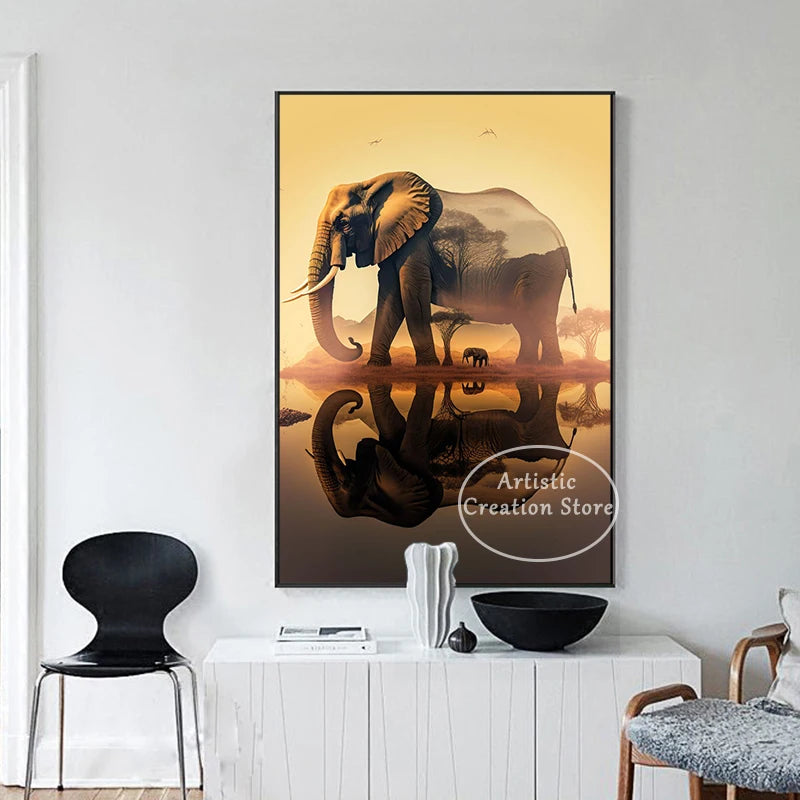 African Elephant Sunset Canvas