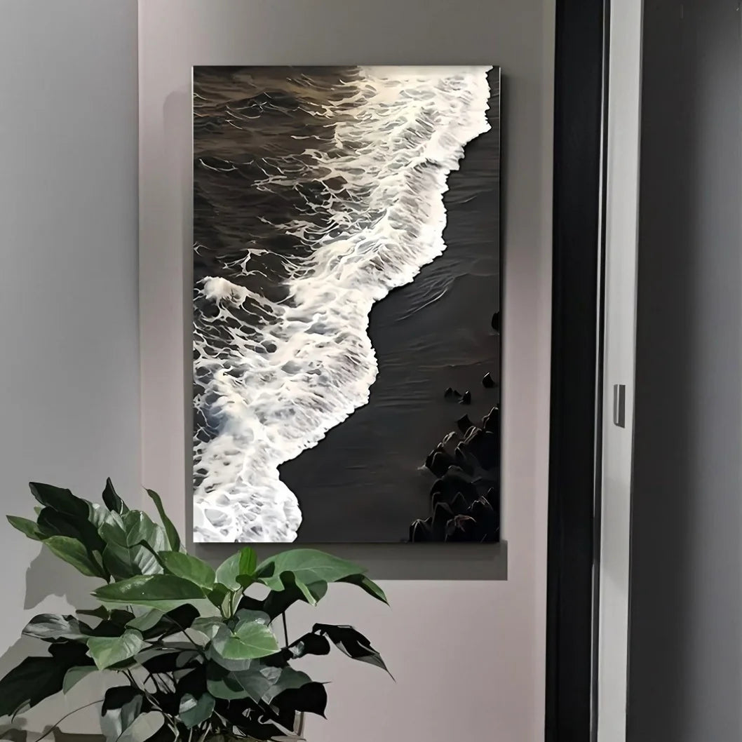Black Ocean Waves Abstract Canvas
