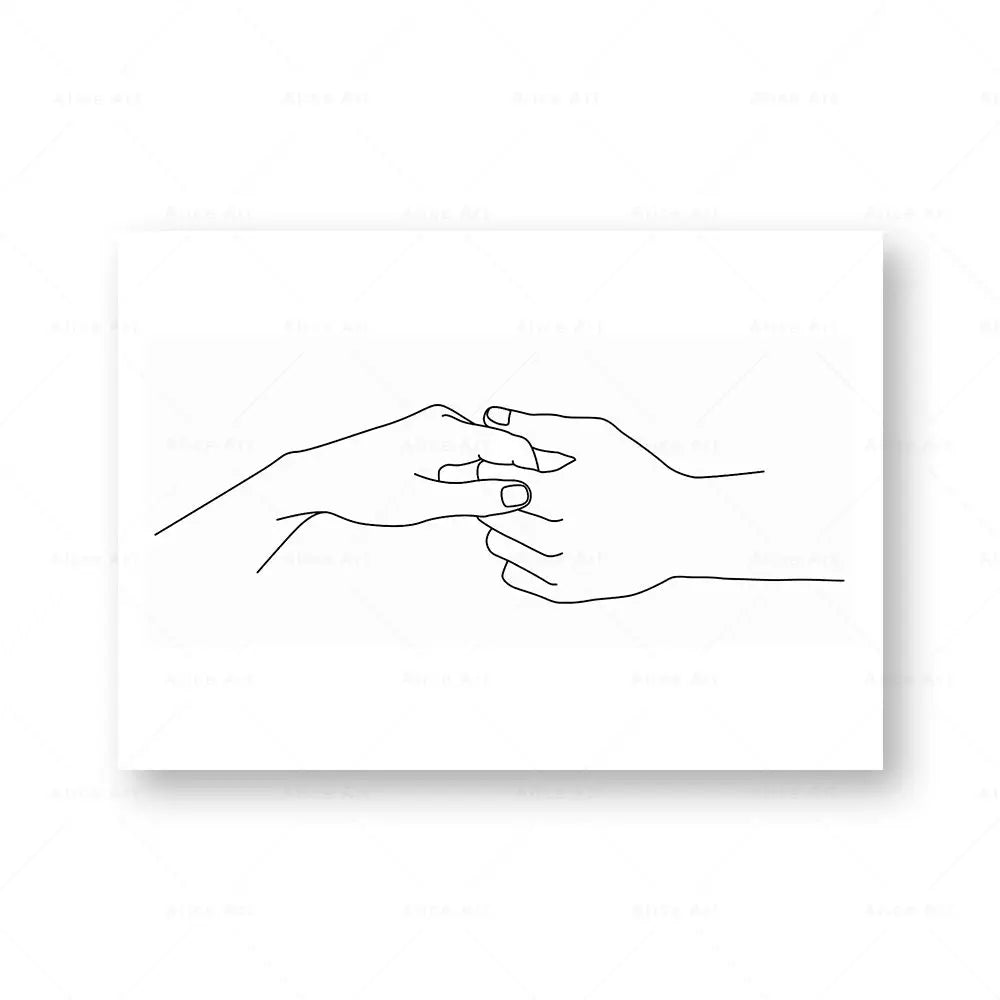 Minimalist Holding Hands Line Art