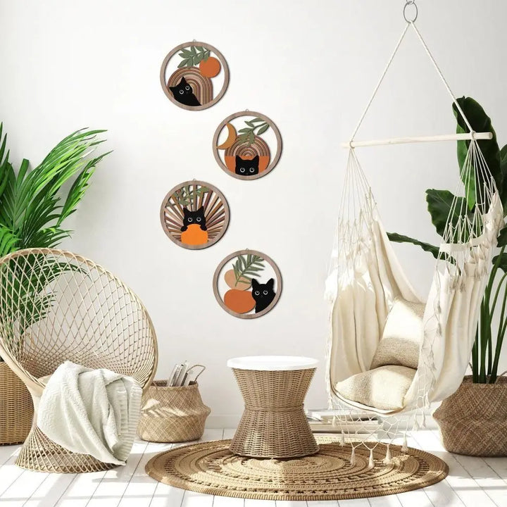 Boho Black Cat Wall Decor