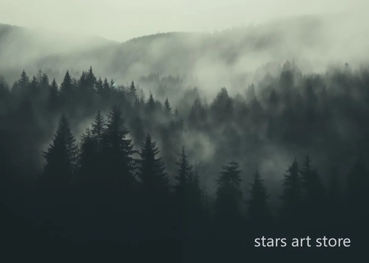 Foggy Forest Waterfall Canvas