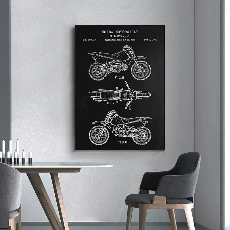 Motorcycle Patent Blueprint Art