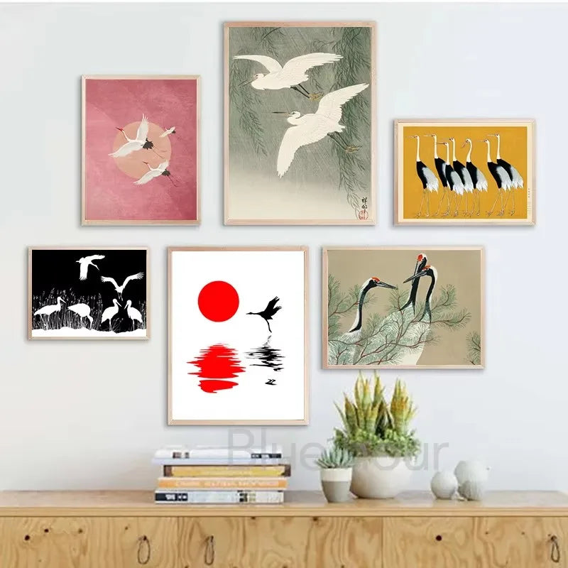 Hokusai Red Crane Art